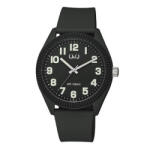 Q&Q férfi karóra, quartz, fekete színű műanyag tok, fekete színű műanyag szíj, sötétszürke színű számlap, V12A-004VY (4069-3)