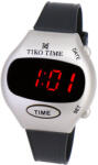 TIKO TIME férfi karóra, LED-es, ezüst színű műanyag tok, fekete színű műanyag szíj, quartz szerkezet, cseppmentes vízállóság (7527-1)