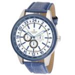 Cardy férfi karóra, ezüst színű fémtok, kék színű szíj, fehér számlap, quartz szerkezet, cseppmentes vízállóság (2646-5)