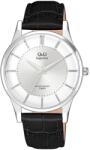 Q&Q Superior férfi bőrszíjas karóra, quartz, ezüst színű tok, fekete szíj, ezüst színű számlap, S308J301Y (4114-7)