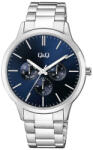 Q&Q férfi fémcsatos karóra, quartz, ezüst színű fémtok, ezüst színű acél karcsat, kék színű számlap, multifunkciós, A01A-002PY (4065-5)