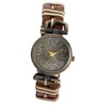 Cardy női karóra, bronz színű fémtok, barna / fehér színű bőrszíj, bronz színű számlap, quartz szerkezet, cseppmentes vízállóság (2607-5)