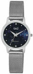 Q&Q női karóra, quartz, ezüst színű fémtok, sötétkék színű számlap, ezüst színű acél karcsat, Q48A-004PY (4089-7)