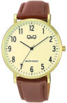 Q&Q férfi karóra, quartz, arany színű tok, barna színű bőrszíj, sárga számlap C43A-004PY (4219-0)