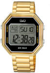 Q&Q férfi karóra, quartz, LCD kijelző, arany színű műanyag tok, arany színű acél karcsat, M206J007Y (4084-3)