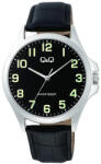 Q&Q férfi karóra, quartz, ezüst színű fémtok, fekete színű bőrszíj, fekete színű számlap, C36A-014PY (4209-3)