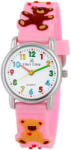 TIKO TIME karóra gyerekeknek, ezüst színű fémtok, quartz szerkezet, 3D figurás rózsaszínű műanyag szíj, fehér arab számos számlap, cseppmentes vízállóság (macis) (7469-4)