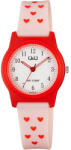 Q&Q karóra, quartz, piros színű műanyag tok, fehér színű számlap, rózsaszínű műanyag szíj, G23A-015VY (4214-9)