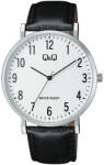Q&Q férfi karóra, quartz, ezüst színű tok, fekete színű bőrszíj, fehér számlap C43A-001PY (4218-9)