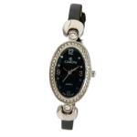 Cardy női karóra, ezüst színű fémtok, fekete színű szíj, fekete számlap, quartz szerkezet, cseppmentes vízállóság (2619-6)