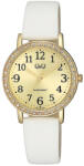 Q&Q női karóra, arany színű fémtok, fehér színű bőrszíj, pezsgő színű számlap, Q32B-002PY (4206-0)