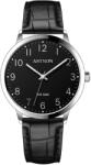 ASTRON 8063-1 férfi karóra, ezüst színű nemesacél tok, fekete bőrszíj, fekete számlap, keményített ásványüveg, quartz szerkezet, 100 m (10 ATM) vízállóság (8063-1) - oranagykereskedes