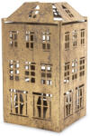 ART-POL Patinás arany szín fém társasház jellegű mécsestartó házikó ablakokkal 17x9x9cm (172915)