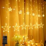 Upominkarnia Fényfüzér csillag Led függöny dupla dekoráció meleg szín 2m (5903980598633)