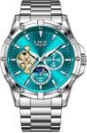 LIGE Ceas Barbati Lige 6825 Argintiu-Cyan , Ceas Mecanic, Design Business, Functii Multiple, AfiE aj Luminos, Rezistent la Apa 3ATM Ceas