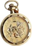 Gorben Ceas de buzunar, Gorben, Clasic, Vintage, Skeleton, Mecanic, Lant, Cifre romane, Auriu Ceas
