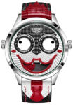 LIGE Ceas Barbati Lige 89160 Argintiu-Rosu , Design Creativ Clown, Functii Multiple, AfiE aj Luminos, Rezistent la Apa 3ATM Ceas