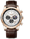 LIGE Ceas barbatesc Lige Quartz Analog Curea piele maro Afisare data Cronograf Ceas