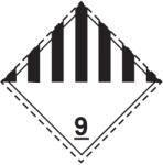 ADR 9 Osztály Különféle veszélyes anyagok és tárgyak bárca, öntapadós matrica, 100x100mm - Csomag (50 db)