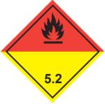 ADR 5.2 Osztály szerves peroxidok bárca, öntapadós matrica, 100x100mm - Tekercs (250 db)