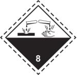 ADR 8 Osztály maró anyagok bárca, öntapadós matrica, 100x100mm - Tekercs (500 db)