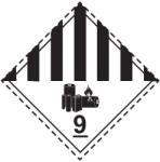 ADR 9A Osztály különféle veszélyes anyagok és tárgyak (Akkumulátorok) bárca, öntapadós matrica, 100x100mm - Tekercs (250 db)