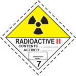 ADR 7B Osztály radioaktív anyagok Cat II. bárca, öntapadós matrica, 100x100mm - Karton (3000 db)