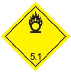 ADR 5.1 Osztály gyújtó hatású (oxidáló) anyagok bárca, öntapadós matrica, 100x100mm - Csomag (50 db)