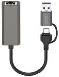 XO adapter kábel 2in1 (Ethernet aljzat - Type-C/USB, RJ45, 100MB/s, LAN, 10cm) SÖTÉTSZÜRKE (HUB018)