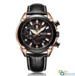 MEGIR Ceas Megir, rezistent la apa 3Bar, mecanism Quartz, curea din piele neagra, afisaj analogic, calendar complet, stil Fashion + cutie cadou (MG2046744674) Ceas
