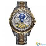 Forsining Ceas Forsining schelet barbatesc automatic auriu/argintiu, cu tourbillon si Moon Phase(arata noapte/zi), bratara din otel inoxidabil, rezistent la zgarieturi, stil fashion (FSG848994899) Ceas