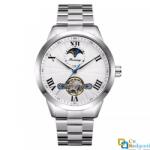 Forsining Ceas barbatesc Forsining silver, Skeleton, Moon Phase(arata noapte/zi), mecanism automatic, curea din otel inoxidabil, stil Fashion, tourbillon (FSG818752925292) Ceas