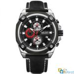 MEGIR Ceas Megir, rezistent la apa 3Bar, mecanism Quartz, curea din piele neagra, afisaj analogic, calendar complet, stil Fashion + cutie cadou (MG2046754676) Ceas