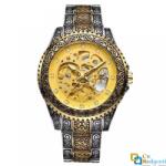 Forsining Ceas Forsining schelet barbatesc automatic auriu, bratara din otel inoxidabil, rezistent la zgarieturi (Hardlex) Cristal Mineral, stil fashion (FSG49294929) Ceas