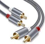  Cablu audio 2x RCA-tata la 2x RCA-tata 2m contacte aurite design metalic subtire si elegant (028-261)