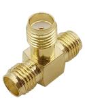  Adaptor convertor antena wifi RF coaxial SMA mama la 2x SMA mama 50ohm de inalta calitate cupru placat cu aur (SMAF-2xSMAF)
