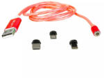 Cablu 1m 3in1 USB TYPE C iPhone Micro USB iluminat LED rosu (MAGIC-CABLE-R)
