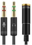  Adaptor cablu casca microfon 4 PINI mama la 2x JACK 3.5 mm 0.3m slim negru (ADAP CABLU CASCA)