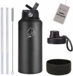 Cool'NMore Sticlă Termos Oțel Inoxidabil Fără BPA 1l Neagră cu Mâner Pai Buclă și Mustiuc 10000132 (10000132)