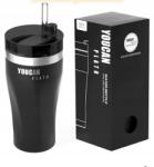  Thermo bögre, szívószállal, termosz, 600ml, fekete (VOUCAN)