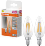 OSRAM E14 LED gyertya, 3, 4W, 470 lm, 4000 K, hidegfehér, áttetsző üveg-40 W izzó helyett, 2 darabos - Star Classic B filament (4099854469039)