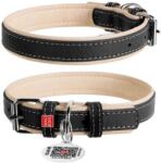 COLLAR Zgardă din piele Soft pentru câini - 27 - 36cm, 15mm, negru-bej