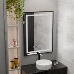  Téglalap alakú LED tükör, 60x80cm, Verite Majeste Noir Motion Glow Marcello, páramentesítő rendszer, óra és hőmérő, fényerő-szabályozható