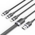 Vention USB-A 2.0/M - USB-C/Lightning/Micro USB-B, 1, 5m, (fekete, 3A, 3in1), kábel