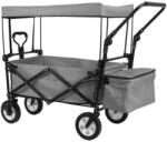  Négykerekű kocsi, összecsukható, tetővel, húzható-tolható kivitelben, szürke színben, 100 kg teherbírással (HOP1001724-1)