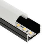 ANRO LED Profile ALP-023R Fekete - Alumínium U profil LED szalaghoz (Opál búrával) (LP108B/109B/110B - LP108-MILKC)
