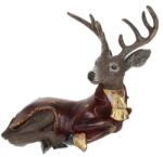  Dekoráció Szarvas ruhában, fekvő poly 39, 5x22x35 cm barna, bordó (113975)