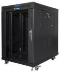 Lanberg FF01-6815-12BL 19" 15U SZÉL: 600mm MÉLY: 800mm MAG: 898mm lapraszerelt LCD üvegajtós fekete rack szekrény (FF01-6815-12BL) - procompkft