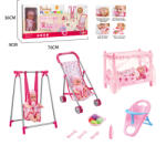Mamido Set pentru păpușă 9 în 1 - păpușă, cărucior, pătuț, scaun, balansoar și accesorii (MT1230)