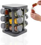 köken Set 12 recipiente pentru condimente cu suport Koken, sare/piper/paprika, design ergonomic, economisire spatiu, sticla groasa, capace plastic fara BPA, Gri Solnita condimente